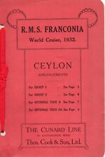 CUNARD R. M. S. Franconia World Cruise 1932 CELYON TOUR with Three Fold Out Maps picture