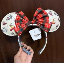 Holiday Lodge Snow Mickey Christmas Disney.Parks Minnie Mouse Ears Headband US picture