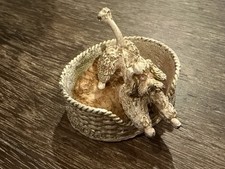 1950S RETRO MCM POODLE IN BASKET SEWING PIN CUSHION PINK GOLD CAST IRON DARLING picture