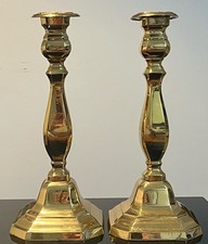 Pair Vintage Brass Candle Holders 10” H India picture
