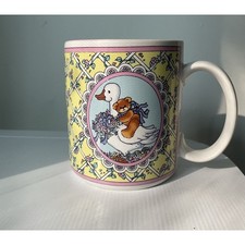Vintage 1986 Lucy Rigg Enesco Teddy Bear Goose Mug Cottagecore Pastel Floral picture