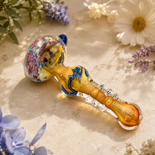 Amber Crimson Crackle Glass Spoon Pipe Curvy Body Hand Pipe - 4.5 inch picture