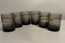 RARE 6 Neiman Marcus VIRTUES Low Ball Whiskey Scotch Bar Glasses VTG 1960’s picture