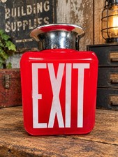 Vintage Red Glass EXIT Light Fixture Theater Commercial Sign Metal Housing B11 picture