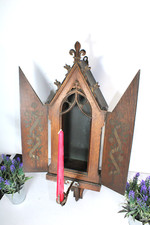 Antique neo gothic 19thc Wood carved wall chapel church religious rare picture