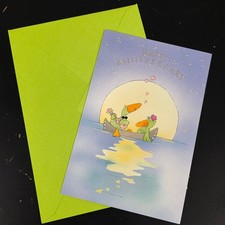 Vintage American Greetings Anniversary Card Ducks Canoe Moon Unused USA picture