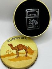 Vintage 1995 ZIPPO Lighter CAMEL Double Sided Design Chrome in Tin picture