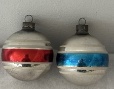 2 Vntg MADE IN US OF A Cap Pre WWII Glass Ornaments MulTicolor Striped 2-5/8