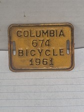 Vintage 1961 Columbia Bicycle License Plate Schwinn Shelby Monark Huffy Murray picture