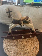 VTG Hand Carved Wooden Rocking Horse Christmas Decor 17.25