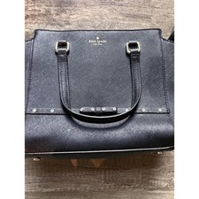 Kate Spade Black Leather Satchel with Studded Bow Charm picture