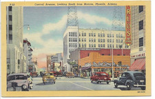 LINEN  Postcard       CENTRAL AVENUE, LOOKING SOUTH FROM MONROE  -  PHOENIX, AZ picture