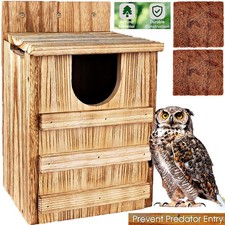 OWL HOUSE FOR OUTDOOR LARGE BARN OWL NESTING BOX DURABLE NATURAL WOOD RUSTIC NEW picture
