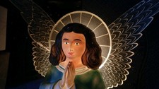 Rare NY 40s Paramount Christmas Blow Mold Light Up Angel Lucite Wings Music Box picture
