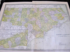 Vtg 1912 NORTH CAROLINA Map 10 X 12