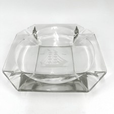 Vintage Clear Glass Octagon Dish Ashtray with Etched Sailing Ship - Mid-Century picture