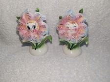 Vtg PY Japan Lefton Lily Pink Flower Girl Salt Pepper Shakers Anthropomorphic picture