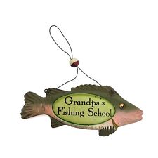 Grandpa's Fishing School Wood Plaque Fish Shaped Wire Hanger picture