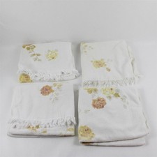 Set of 4 VTG Hope Fashions Yellow Rose Pattern White Cotton Bath Towels FLAWED picture