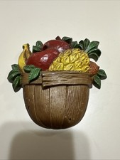 Vintage Sexton Painted Metal Fruit Basket Apples Pineapple Bananas Wall Plaque  picture