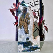 2.91LB  Natural green moss agate quartz obelisk crystal aura healing energy picture