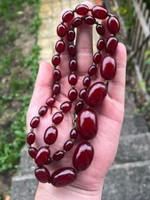 Vintage Phenolic Cherry Amber Bakelite Bead Necklace Faturan 57.1 Gram Marbled picture