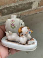 Vintage Occupied Japan Mocco Nude Girl Book Figurine Miniature Bud Vase Figure picture
