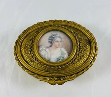 Old French Ormolu Bronze Box Hand Painted Artist Signed Brun Ladies Portrait picture