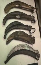 Set of 5 Antique Saca Tripas Mexican Knives Wood Bone Metal Mexico Machete Pico picture