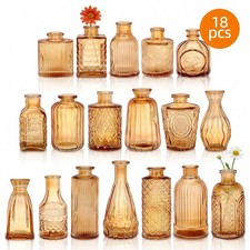 Tomnk 18pcs Glass Bud Vase Set, Bulk Amber/Clear/ Pink/ Blue Mini Vintage Flower picture