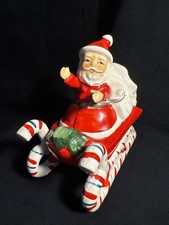 Vintage Lefton Santa in Candy Cane Sleigh MCM Christmas Figurine picture