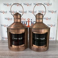 Port & Starboard Lanterns, Antique Brass Finish Nautical Oil Lamps, Ship Lights picture