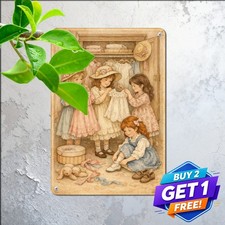 Vintage Little Girl Art Sign Retro Nostalgic Cottage Wall Metal Tin Plaque picture