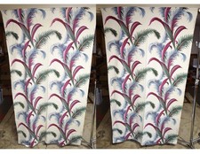 VINTAGE PAIR BARKCLOTH CURTAIN PANELS •FLORAL TROPICAL 1930-40s DECO • 45x77