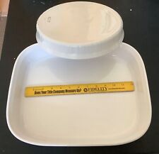 Corning FRENCH White SET; Deep 14”x11” Open Roaster Casserole & 10” Round Quiche picture