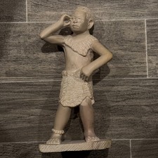 Soapstone Boy Statue Carved Stone Figurine Animal Hide Clothing 11” Unsigned picture