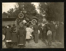 1900s Mounted Photo Stunt Driver Climbing Stairs at Reo Garage in Covina, CA picture