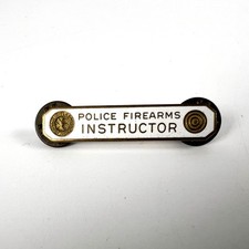Vintage NRA Police Firearms Instructor White Enamel Brass Ribbon Bar Pin Badge picture