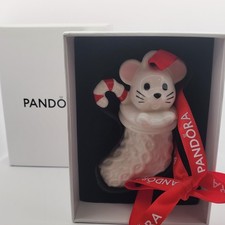 PANDORA 2023 Ceramic Mouse Stocking Christmas Hanging Ornament White/Red picture