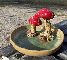 Hand Painted Ceramic Polka Dot Mushroom Jewelry Dish/Key Bowl picture