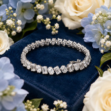 20 Ct Oval and Emerald Cut CZ Tennis Linking Bracelet 18K White Gold Plated 925 picture
