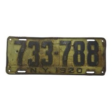 Vintage Original 1920 New York License Plate Tag # 733-788 Os picture