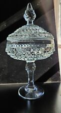 Vintage Indiana Glass Diamond Point Tall Pedestal Compote With Lid picture
