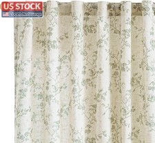 US Stock Lazzzy Green Vintage Floral Linen Curtains 50x96in 2 Panels picture