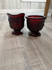 Vintage Avon 1876 Cape Cod Ruby Red Glass Creamer & Open Sugar Bowl Set picture