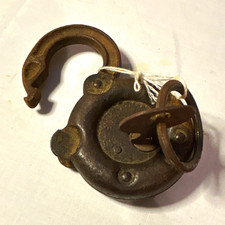 Antique Vintage Iron Padlock Lock with Key and Key Ring - Old Style Padlock picture