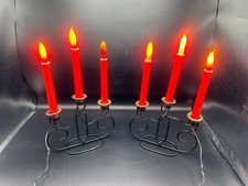 Pair VTG 1940s Holly-Lite Candoliers Red Taper Drip Candles Wrought Iron Base picture