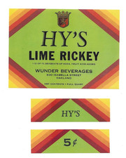 Vintage Hy's Lime Rickey Soda Label Oakland CA unused near mint picture