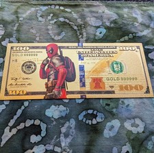 24k Gold Foil Plated Novelty X-Men Deadpool Collectible Banknote Mint Condition picture