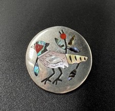 SC Edaakie Zuni Sterling Silver Inlay Bird Pin Pendant Native American picture